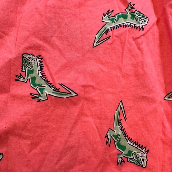 Five Points Industries Iguana Lizard Print Salmon Pink Summer Button Down Sz L - Picture 6 of 9